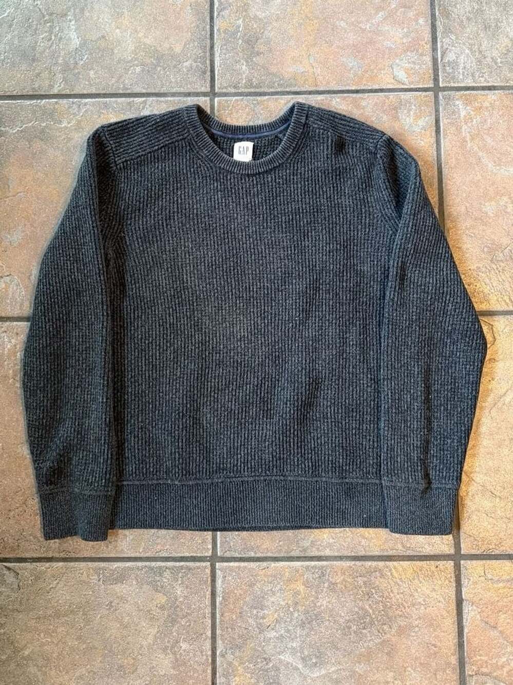 Gap Mens Charcoal Grey Ribbed Knit Crewneck Sweater Size Medium